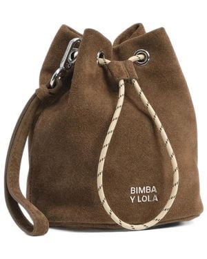 Bimba Y Lola Beuteltasche Aus Dunkelkhakifarbener Baumwolle Und Spaltleder - Braun