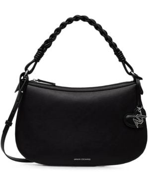 ARMANI EXCHANGE Braided-Handle Heart-Charm Shoulder Bag - Black