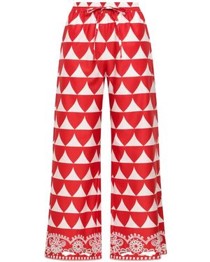 Maliparmi Optical-Print Broderie-Trim Trousers - Red