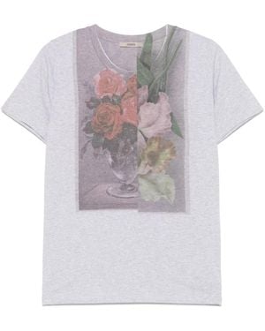 ODEEH T-Shirt Met Bloemenprint - Wit