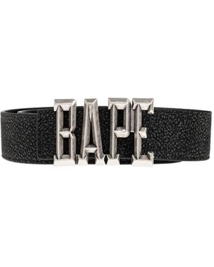 A Bathing Ape Logo-Buckle Leather Belt - White