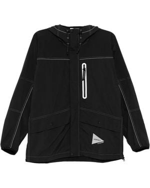 and wander Contrast-Stitched Logo-Patch Jacket - Black