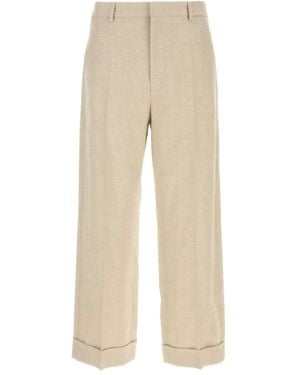 Valentino Garavani Linen Blend Cuffed Pants - Natural