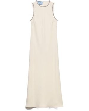 Prada Robe Mi-Longue Sablé À Col Rond - White