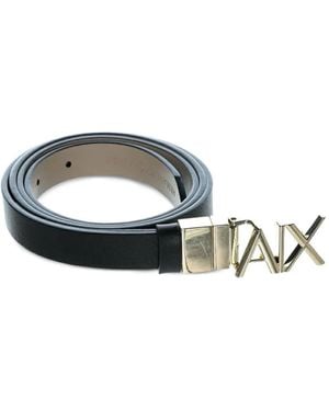 ARMANI EXCHANGE Logo-Plaque Leather Belt - Black