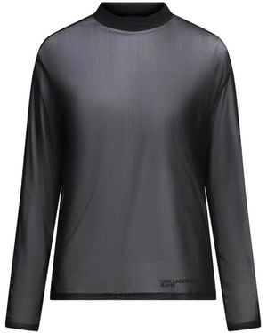 KARL LAGERFELD Long-Sleeve Mesh Top - Gray