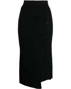 Feng Chen Wang Jupe En Laine À Design Nervuré - Noir