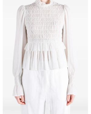Ann Demeulemeester Gerüschte Gesmokte Sasa Bluse - Weiß