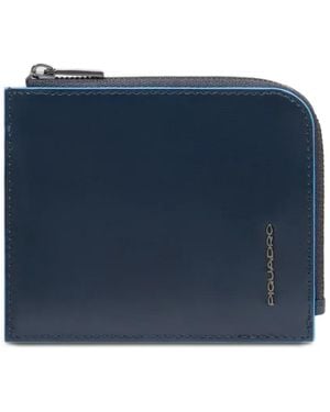 Piquadro Zipped Leather Card Holder - Blue