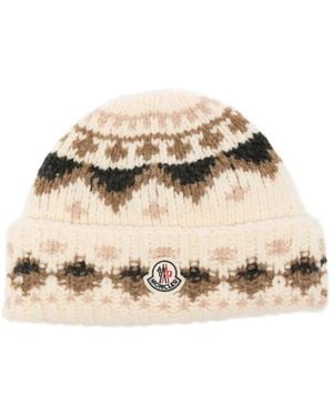 Moncler Fair Isle-Knit Beanie Hat - Naturel