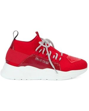 Roberto Cavalli Baskets Sans Lacets À Effet Peau De Serpent Et Logo - Red