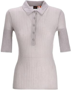 BOSS Ribbed Button Polo Top - Pink