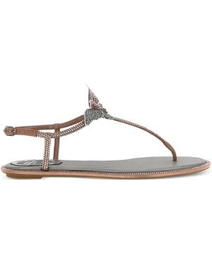 Rene Caovilla Fairy Butterfly-Embellished Thong Sandals - Brown
