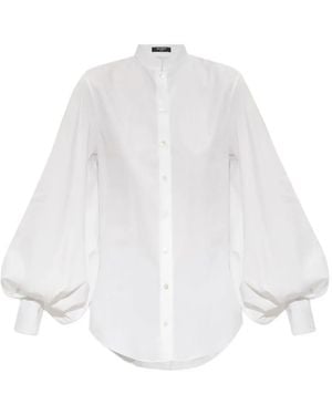 Balmain Balloon-Sleeve Band-Collar Shirt - White