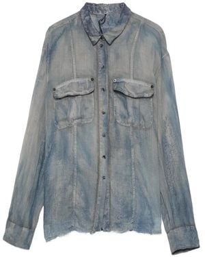 Masnada Acid-Wash Semi-Sheer Shirt - Blue