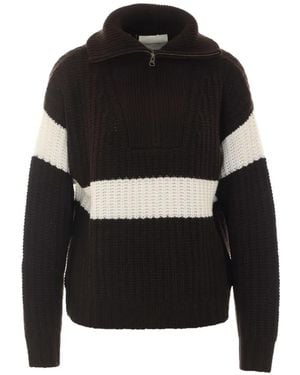 Lisa Yang Mavis Striped Half-Zip Jumper - Black