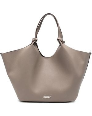 DKNY Pebbled Logo-Plaque Tote Bag - Grey