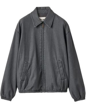 Miu Miu Logo-Embroidered Zip-Up Jacket - Black