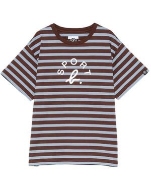SPORT b. by agnès b. Logo-Print Striped T-Shirt - Grey