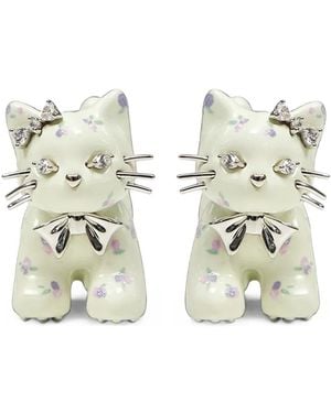 YVMIN Floral-Print Cat-Motif Earrings - White