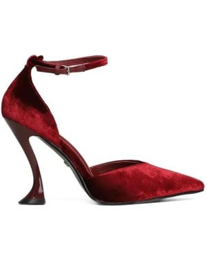 Lola Cruz Eugenia 95 Ankle-Strap Velvet Court Shoes - Red