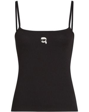 KARL LAGERFELD Logo-Patch Top - Black