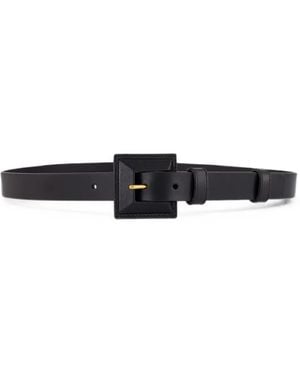 Saint Laurent Square-Buckle Leather Belt - White
