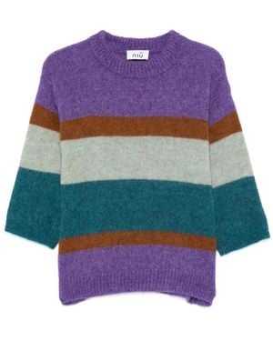 Niu Pull Rayé À Col Rond - Violet