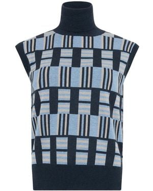 Moorer Geometric-Pattern Sleeveless Jumper - Blauw