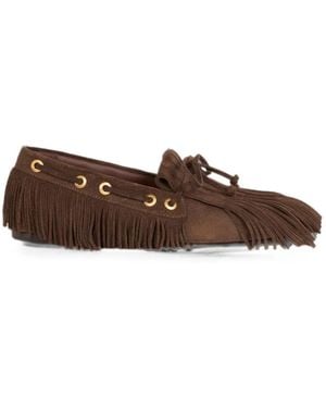 Etro Suede Boat Loafers With Fringing - Brown