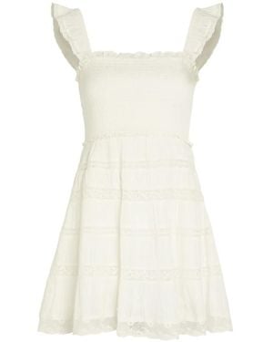 LoveShackFancy Colbera Shirred Ruffled-Sleeve Mini Dress - White