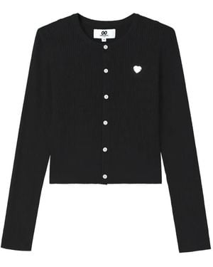 Chocoolate Ribbed-Knit Striped Cardigan And Top Set (Set Of Two) - Black