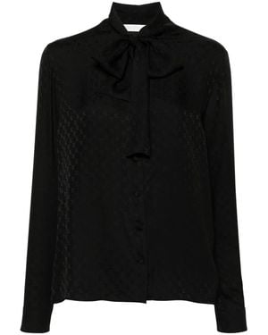 Palm Angels Monogram-Jacquard Silk Blouse - Black