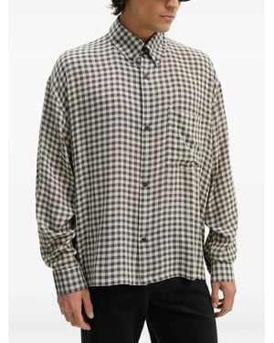 Won Hundred Checked Chest-Pocket Shirt - Grey