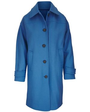 Veronica Beard Button-Up Cuffed-Sleeve Coat - Blue