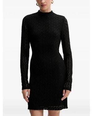 Bardot High-Neck Textured Mini Dress - Black
