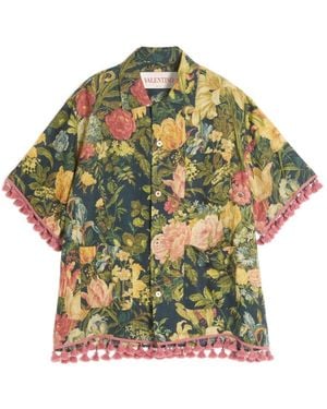 Valentino Garavani Apres L'Hiver-Print Linen Bowling Shirt - Green