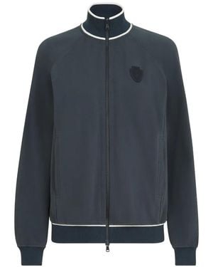 Brunello Cucinelli Sweatshirt Aus Glattem Baumwoll-Frottee Mit Reißverschluss Und Logo - Blau