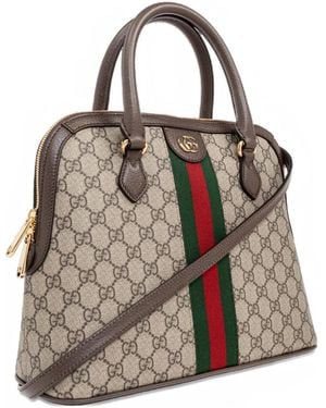 Gucci Web-Stripe Gg Monogram Tote Bag - Brown