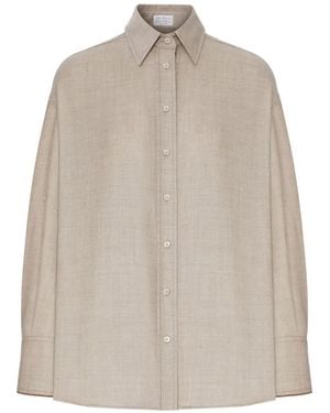 Brunello Cucinelli Cashmere Long-Sleeve Shirt - Natural