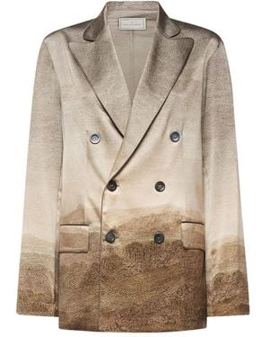 Pierre Louis Mascia Landscape-Print Double-Breasted Jacket - Natural