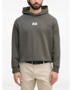 ARMANI EXCHANGE Logo-Patch Snap-Button Hoodie - Grey
