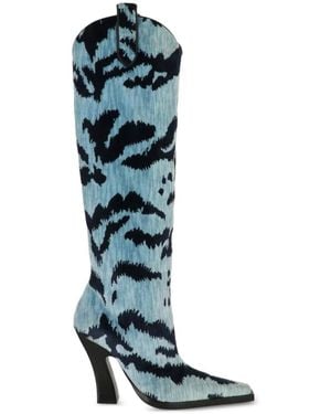 Tom Ford Abstract-Print Pointed-Toe Boots - Blue