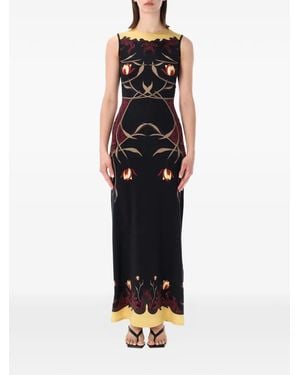 Marine Serre Vestido Largo Sin Mangas Con Estampado Floral - Negro