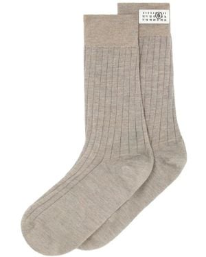 MM6 by Maison Margiela Ribbed Logo-Patch Socks - Gray