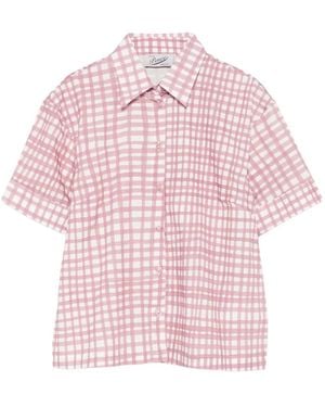 Pence Laura Blouse Met Gingham-Ruit En Korte Mouwen - Roze