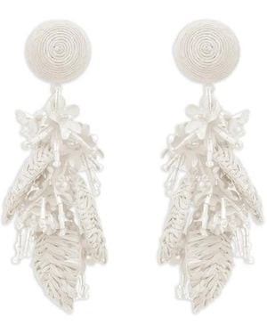 Oscar de la Renta Raffia Tassel Bouquet Clip-On Earrings - White