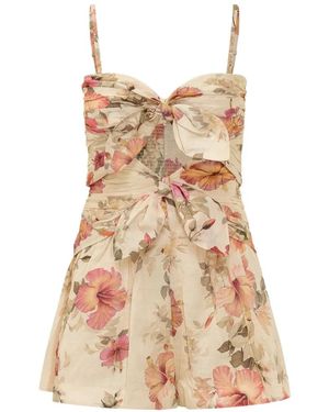 Zimmermann Mono Corto Con Estampado Floral Y Cierre Con Nudo En La Parte Delantera - Neutro