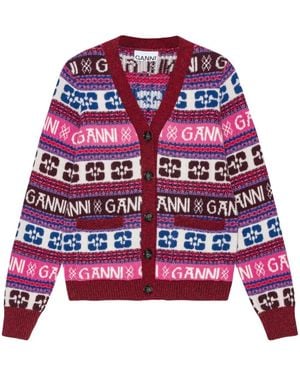 Ganni Logo Wool Mix Strickjacke - Rot