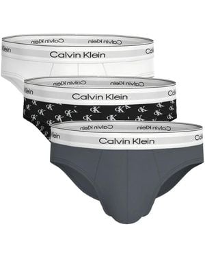 Calvin Klein Logo-Waistband Monogram-Print Briefs (Set Of Three) - White